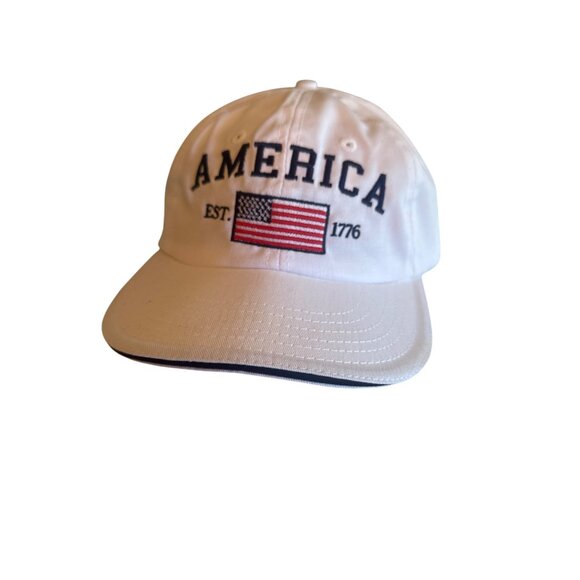 White Baseball Cap "America Est. 1776" Made In USA Adjustable Strap Patriotic - Picture 1 of 5